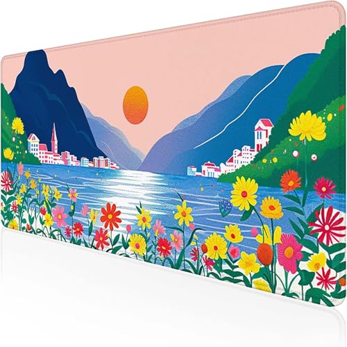 Kleine Stadt Mauspad 800 x 400 mm, Gaming Mauspad Blau Schreibtischunterlage with Stitched Edges Wassxerdicht Non-Slip Rubber Base Desk Mat für Pc, Büro Gaming Zubehör Laptop, Geschenke 6-3 von RNXAOPEN