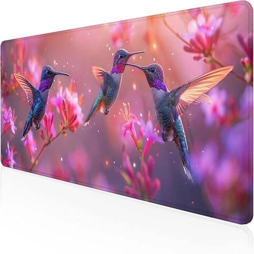 Kolibri Mauspad (1500 x 800 mm), Gaming Mauspad Rosa Schreibtischunterlage with Stitched Edges Wassxerdicht Non-Slip Rubber Base Desk Mat für Büro Gaming Zubehör Laptop, Geschenke für Männer N-E von RNXAOPEN