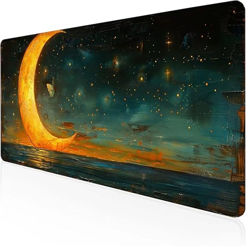 Mond Mauspad 1500 x 800 mm, Gaming Mauspad Dunkelblau Schreibtischunterlage with Stitched Edges Wassxerdicht Non-Slip Rubber Base Desk Mat für Pc, Büro Gaming Zubehör Laptop, Geschenke A-P Mond Mauspad 1500 x 800 mm, Gaming Mauspad Dunkelblau Schreibtischunterlage with Stitched Edges Wassxerdicht Non-Slip Rubber Base Desk Mat für Pc, Büro Gaming Zubehör Laptop, Geschenke A-P von RNXAOPEN