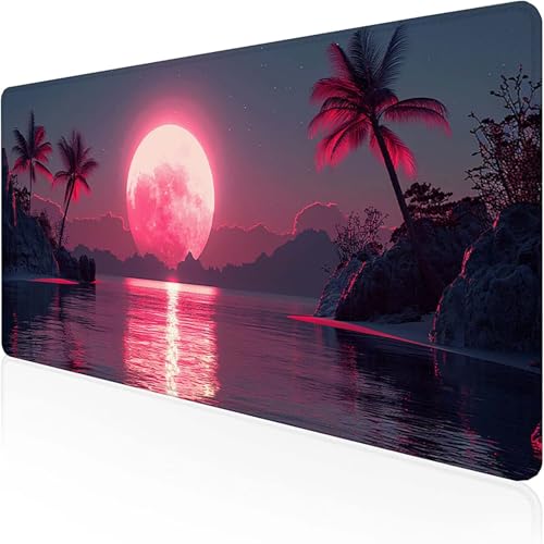 Mond Mauspad 800 x 400 x 3mm, Gaming Mauspad Rosa Schreibtischunterlage with Stitched Edges Wassxerdicht Non-Slip Rubber Base Desk Mat für Pc, Büro Gaming Zubehör Laptop, Geschenke für Männer Z-H von RNXAOPEN