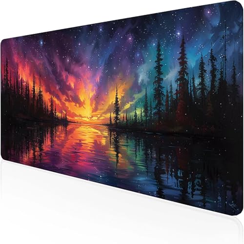 Sternenhimmel Mauspad 800 x 300 x 3mm, Gaming Mauspad Blau Schreibtischunterlage with Stitched Edges Wassxerdicht Non-Slip Rubber Base Desk Mat für Pc, Büro Gaming Zubehör Laptop, Geschenke H-L von RNXAOPEN