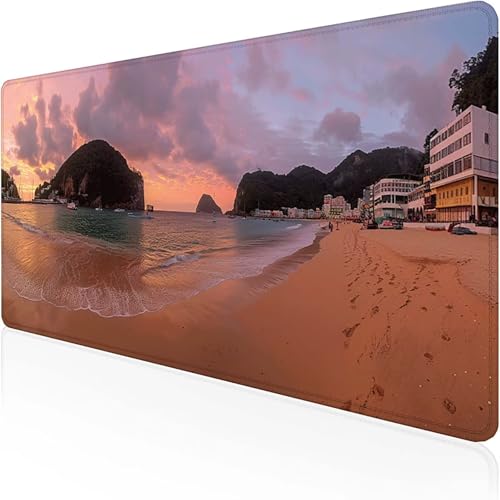 Strand Mauspad 1500 x 800 x 3mm, Gaming Mauspad Rosa Schreibtischunterlage with Stitched Edges Wassxerdicht Non-Slip Rubber Base Desk Mat für Büro Gaming Zubehör Laptop, Geschenke für Männer 8-4 von RNXAOPEN