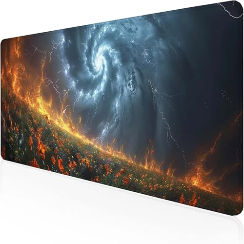 Tornado Mauspad 1000x500mm, Gaming Mauspad Schwarz Schreibtischunterlage with Stitched Edges Wassxerdicht Non-Slip Rubber Base Desk Mat für Pc, Büro Gaming Zubehör Laptop, Geschenke für Männer E-J von RNXAOPEN