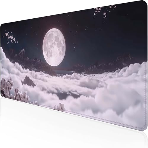 Vollmond Mauspad 1000 x 500 mm, Gaming Mauspad Silber Schreibtischunterlage with Stitched Edges Wassxerdicht Non-Slip Rubber Base Desk Mat für Pc, Büro Gaming Zubehör Laptop, Geschenke V-K von RNXAOPEN