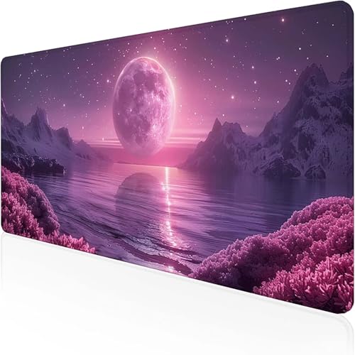 Vollmond Mauspad 800 x 300 mm, Gaming Mauspad Rosa Schreibtischunterlage with Stitched Edges Wassxerdicht Non-Slip Rubber Base Desk Mat für Pc, Büro Gaming Zubehör Laptop, Geschenke für Männer J-D von RNXAOPEN