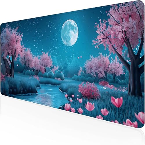 Vollmond Mauspad 800 x 300 x 3mm, Gaming Mauspad Rosa Schreibtischunterlage with Stitched Edges Wassxerdicht Non-Slip Rubber Base Desk Mat für Pc, Büro Gaming Zubehör Laptop, Geschenke 9-4 von RNXAOPEN