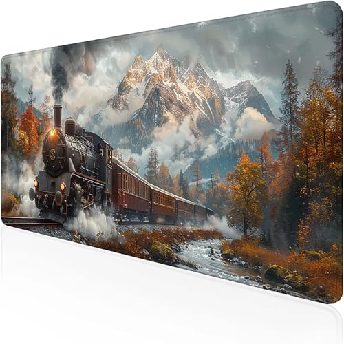 Zug Mauspad 1000x500mm, Gaming Mauspad Erdiges Braun Schreibtischunterlage with Stitched Edges Wassxerdicht Non-Slip Rubber Base Desk Mat für Büro Gaming Zubehör Laptop, Geschenke für Männer C-7 von RNXAOPEN