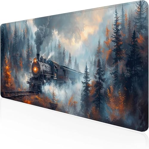 Zug Mauspad 600 x 300 x 3mm, Gaming Mauspad Orange Farbe Schreibtischunterlage with Stitched Edges Wassxerdicht Non-Slip Rubber Base Desk Mat für Pc, Büro Gaming Zubehör Laptop, Geschenke 7-W von RNXAOPEN