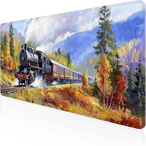 Zug Mauspad 800 x 400 mm, Gaming Mauspad Gelb Schreibtischunterlage with Stitched Edges Wassxerdicht Non-Slip Rubber Base Desk Mat für Pc, Büro Gaming Zubehör Laptop, Geschenke für Männer 8-5 von RNXAOPEN