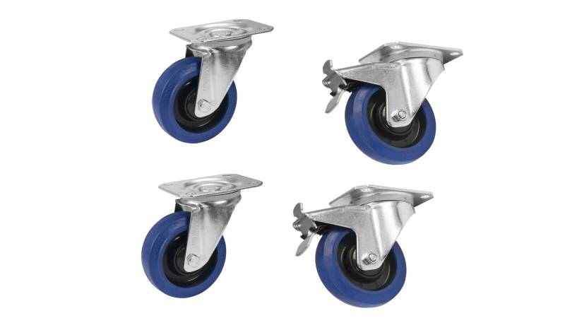 ROADINGER Set Lenkrollen 100mm blau 2x RD-100 + 2x RD-100B mit Bremse von ROADINGER