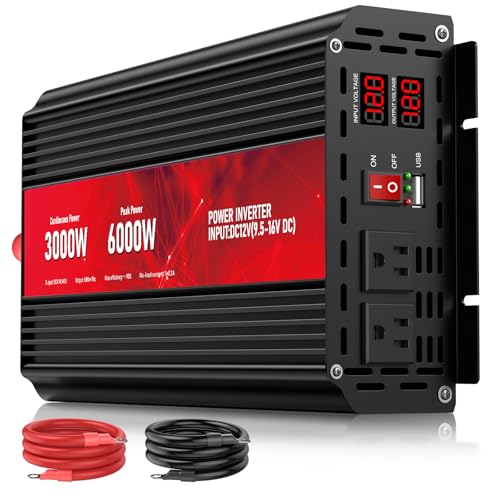 Leistungswandler 3000W DC 12V auf AC 110V 120V Maximale Leistung 6000W mit 2AC Ausgängen und USB 2.4 Port, LCD Anzeige Auto Wechselrichter für Outdoor Aktivit ten Leistungswandler 3000W DC 12V auf AC 110V 120V Maximale Leistung 6000W mit 2AC Ausgängen und USB 2.4 Port, LCD Anzeige Auto Wechselrichter für Outdoor Aktivit ten von ROARBATT
