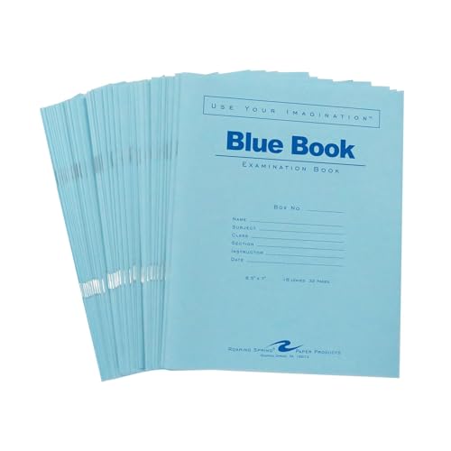 ROARING SPRING Exam Blue Books, 50 Stück, 21,6 x 17,8 cm, 16 Blatt/32 Seiten, breit liniert mit Rand, hergestellt in den USA von ROARING SPRING