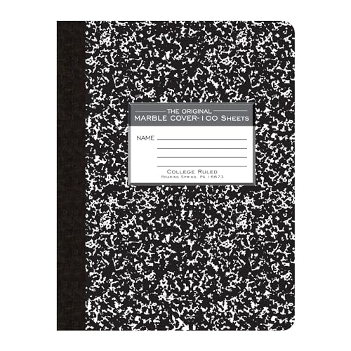 ROARING SPRING Hardcover-Kompositionsbuch, 24 x 19 cm, liniert, 100 Blatt, schwarzer Marmoreinband (77264) von ROARING SPRING