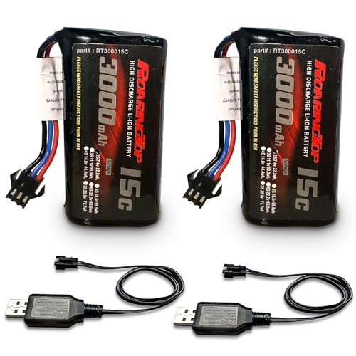 RoaringTop 3000mAh 2S 7.4V Lithium-Ionen-Akku mit SM-3P Stecker, verwendet für DE43 DE60 RC Racing RC Auto Batterie 1575 Dump Truck Engineering LKW Spielzeug Auto von ROARING TOP