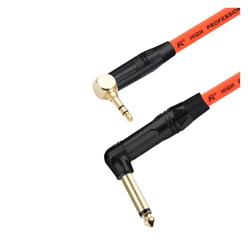 ROBAUN 1PC Rechtwinklig 6,35 Jack Auf 3,5 Stereo Jack Unsymmetrische Lautsprecher Verstärker Kabel for Gitarre Tastatur Kabel(Orange,8m) von ROBAUN