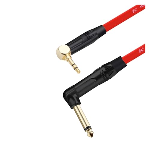 ROBAUN 1PC Rechtwinklig 6,35 Jack Auf 3,5 Stereo Jack Unsymmetrische Lautsprecher Verstärker Kabel for Gitarre Tastatur Kabel(Rosso,0.5m) von ROBAUN