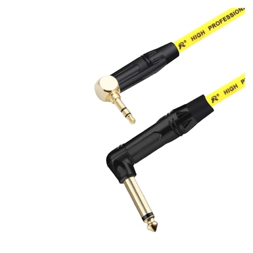 ROBAUN 1PC Rechtwinklig 6,35 Jack Auf 3,5 Stereo Jack Unsymmetrische Lautsprecher Verstärker Kabel for Gitarre Tastatur Kabel(Yellow,2m) von ROBAUN