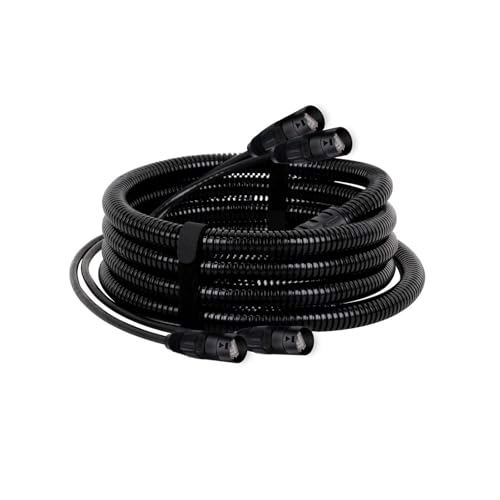 ROBAUN Cat5/Cat6 STP/SFTP 2-Kanal-Ethernet-Verlängerungskabel aus Zinklegierung mit RJ45-Anschluss und wasserdichtem, schwarzem Wellrohrschlauch(1015-CAT5-STP,2.9M) von ROBAUN
