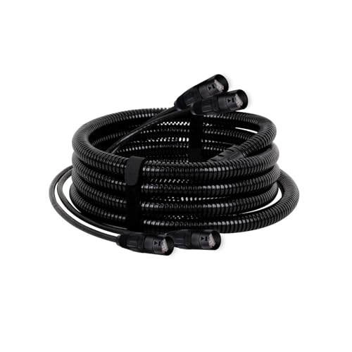 ROBAUN Cat5/Cat6 STP/SFTP 2-Kanal-Ethernet-Verlängerungskabel aus Zinklegierung mit RJ45-Anschluss und wasserdichtem, schwarzem Wellrohrschlauch(1015-CAT6-STP,10M) von ROBAUN