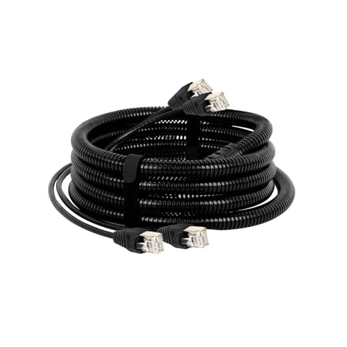 ROBAUN Cat5/Cat6 STP/SFTP 2-Kanal-Ethernet-Verlängerungskabel aus Zinklegierung mit RJ45-Anschluss und wasserdichtem, schwarzem Wellrohrschlauch(CAT5-STP,10M) von ROBAUN