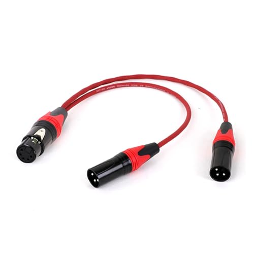 ROBAUN Y-Splitter-Audiokabel, 5-polige Buchse auf Zwei 3-polige Stecker, 5-poliger Stecker auf Zwei 3-polige Buchsen, buntes Adapterkabel(5F-3MX2-Red,0.2m) von ROBAUN