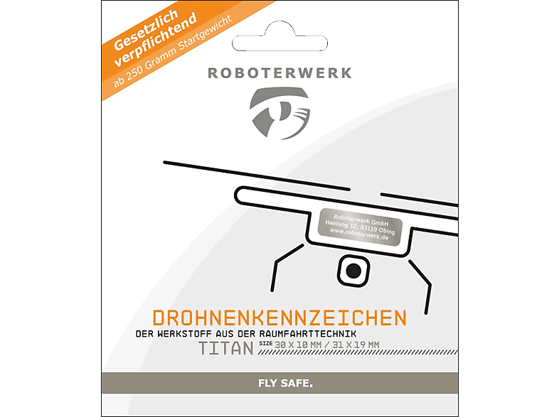 ROBOTERWERK Drohnenkennzeichen aus Titan-Gutschein Plakette, Kennzeichen Silber ROBOTERWERK Drohnenkennzeichen aus Titan-Gutschein Plakette, Kennzeichen Silber von ROBOTERWERK