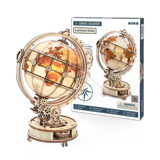 ROBOTIME ST003 ROKR Luminous Globe 3D Holzpuzzle, LED Lichtbaustein Kit, 180-tlg von ROBOTIME