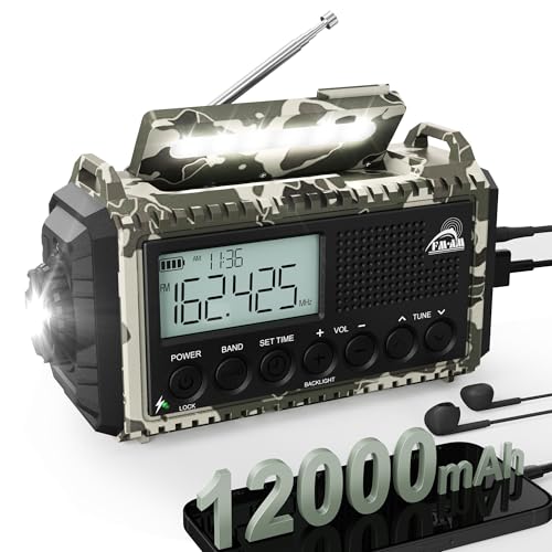 Kurbelradio 12000mah mit Handyladefunktion Solar, AM/FM/SW Notfallradio,Usb/Typ C, Sos,Wiederaufladbar Powerbank,Taschenlampe,Leselampe, Tragbares Radio für Wandern,Camping,Baustelle (Graue Tarnfarbe) Kurbelradio 12000mah mit Handyladefunktion Solar, AM/FM/SW Notfallradio,Usb/Typ C, Sos,Wiederaufladbar Powerbank,Taschenlampe,Leselampe, Tragbares Radio für Wandern,Camping,Baustelle (Graue Tarnfarbe) von ROCAM
