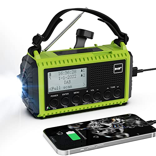 Kurbelradio DAB Radio, Baustellenradio mit Akku 5000mAh Wiederaufladbare, UKW/DAB Plus Radio, Akku Radio Notfall Ausrüstung mit LED Taschenlampe & Leseleuchte,SOS-Alarm für Camping, Blackout von ROCAM