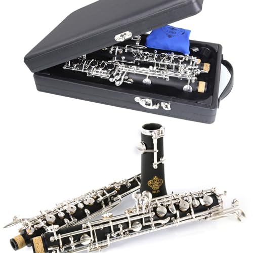 Rochix Oboe Anfänger Schüler Level SH15 Composite Holzkorpus versilbert halbautomatischer C-Ton mit 1 Blättern,1 Reinigungstuch,1 Oboe Tupfer,1 Daumenauflage,1 Etui und mehr von ROCHIX 1890