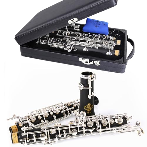 Rochix Oboe Anfänger Student Level SF15 Composite Wood Body versilbert, vollautomatischer C-Ton mit 2 Blättern, 1 Reinigungstuch, 1 Oboe-Tupfer, 1 Daumenauflage, 1 Etui und mehr von ROCHIX 1890