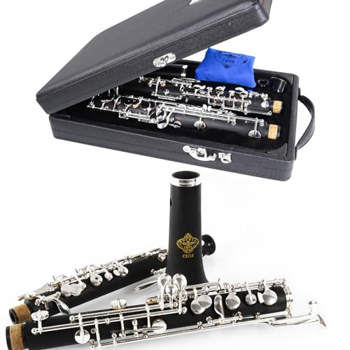 Rochix Oboe Children Level CH13 Composite-Holzkorpus versilbert halbautomatischer C-Ton mit 1 Blättern, 1 Reinigungstuch, 1 Oboe-Tupfer, 1 Daumenauflage, 1 Etui und mehr von ROCHIX 1890