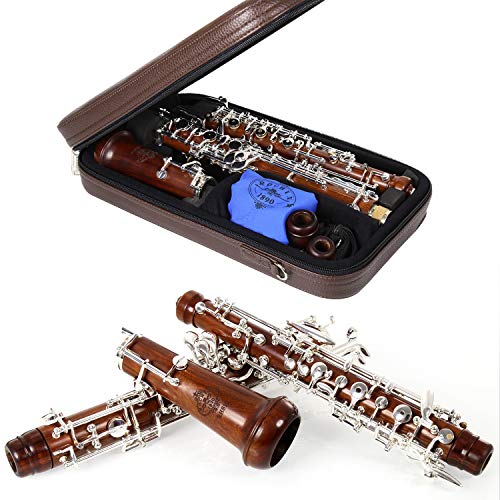 Rochix Oboe Professional Performance Level RHS13 Redwood Korpus versilbert halbautomatischer C-Ton mit 2 Stimmzungen,1 Reinigungstuch,1 Oboe Tupfer,1 Daumenauflage,1 Etui und mehr von ROCHIX 1890