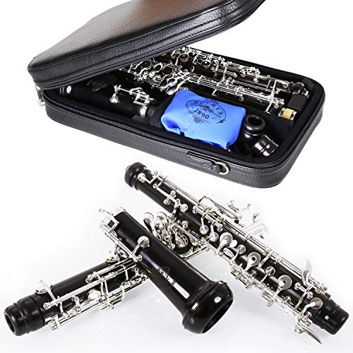 Rochix Oboe Professional Performance Level WHS36 Ebenholzkorpus versilbert halbautomatischer C-Ton mit 2 Blättern, 1 Reinigungstuch, 1 Oboe-Tupfer, 1 Daumenauflage, 1 Etui und mehr von ROCHIX 1890