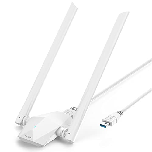 ROCK AX1800 WLAN Stick für PC mit High Gain Antennen, USB 3.0 WiFi 6 Stick, Dual Band WLAN Adapter Hohe Reichweite 1201 Mbit/s 5GHz, 574 Mbit/s 2,4GHz, NUR für Windows 10/11, 802.11ax, WPA3 von ROCK