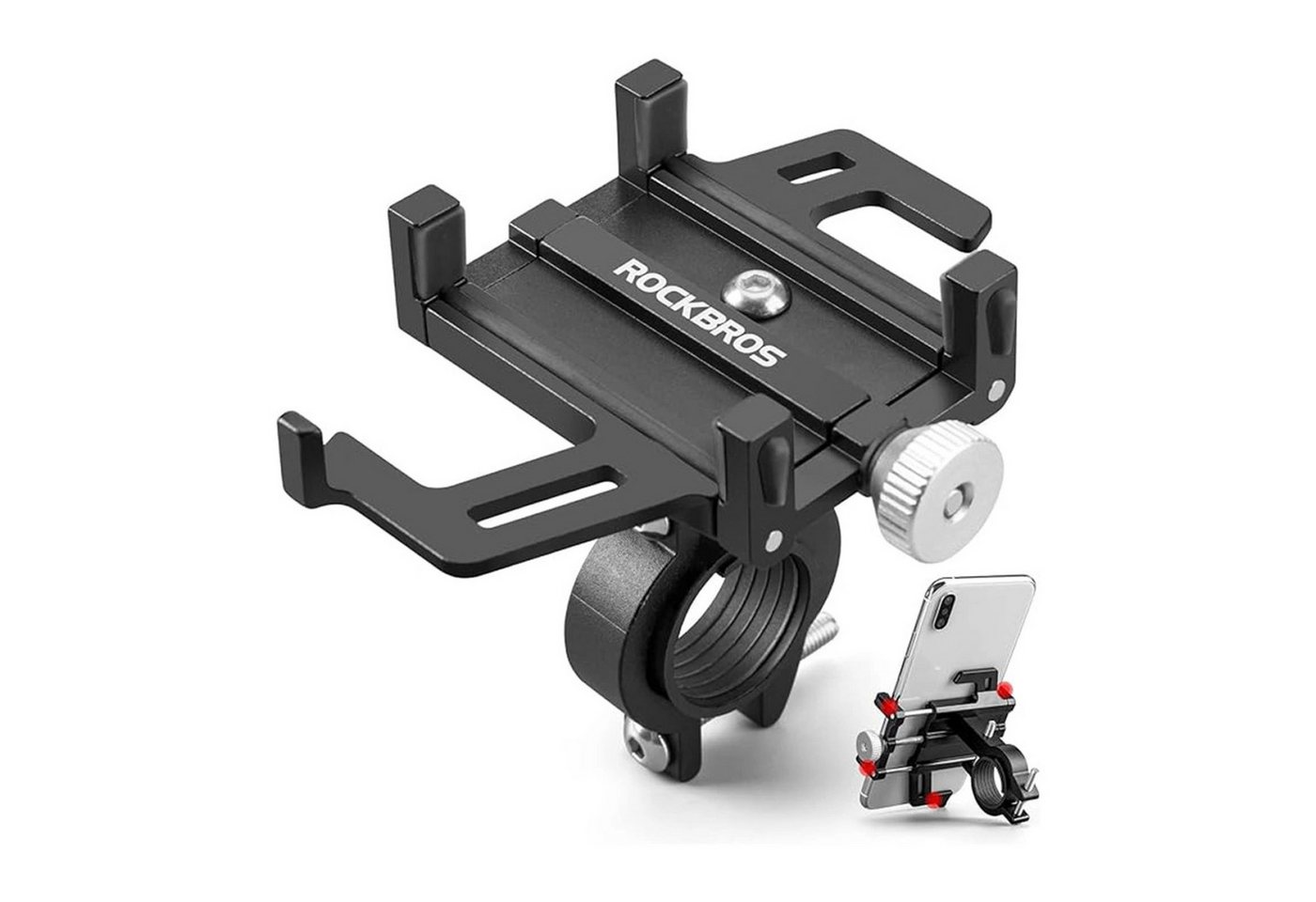 ROCKBROS Fahrrad-Handyhalter aus Aluminiumlegierung Schwarz Handy-Halterung von ROCKBROS