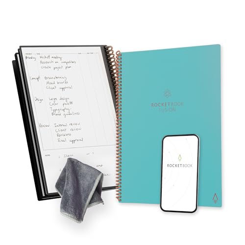 ROCKETBOOK Fusion wiederverwendbarer undatierter Produktivitätsplaner, Briefgröße 21 cm x 29,7 cm, Blaugrün – Ziele, Monats- und Wochenkalender, tägliche To-Do-Liste, linierte und gepunktete ROCKETBOOK Fusion wiederverwendbarer undatierter Produktivitätsplaner, Briefgröße 21 cm x 29,7 cm, Blaugrün – Ziele, Monats- und Wochenkalender, tägliche To-Do-Liste, linierte und gepunktete von ROCKETBOOK