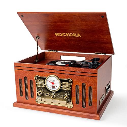 ROCKOLLA - Vinyl Plattenspieler, Bluetooth-Vintage mit Eingebauten Lautsprechern - LP-Vinyl-Schallplatten-Wiedergabe, UKW-Radio, Kassetten, CD und MP3-USB - Retro (Monarch) von ROCKOLLA