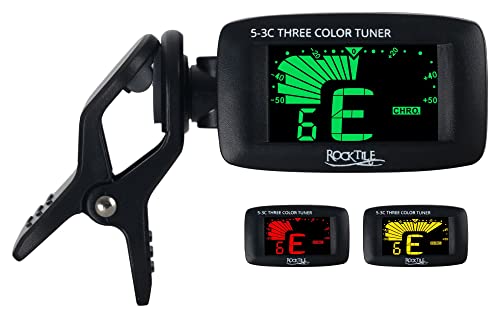 Rocktile 5-3C Three Color Clip-Tuner - Chromatisches Stimmgerät zum Anklemmen - Sehr gut lesbares Display in 3 Farben - 360° drehbarer Kopf im Querformat - Schwarz von ROCKTILE