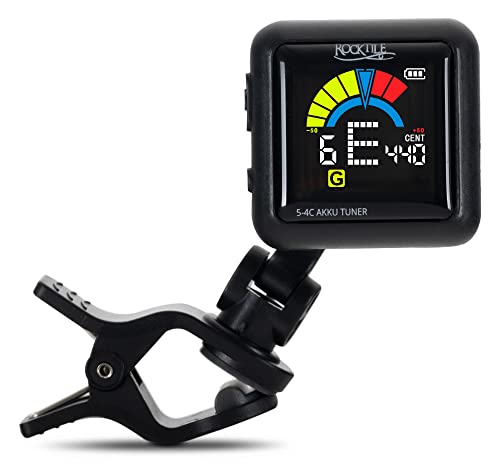 Rocktile 5-4C AKKU Clip Tuner - Chromatisches Stimmgerät zum Anklemmen - Mit integriertem Akku - Für alle Instrumente - Vierfarbiges Display - Kalibrierbar - Inklusive USB-Ladekabel - Schwarz von ROCKTILE