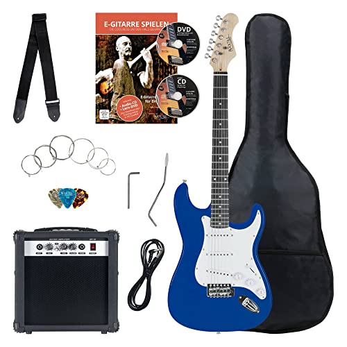 Rocktile Banger's Pack Komplettset E-Gitarre Blau (Verstärker, Tremolo, Tasche, Kabel, Gurt, Plecs, Ersatzsaiten und Schule mit CD/DVD) von ROCKTILE
