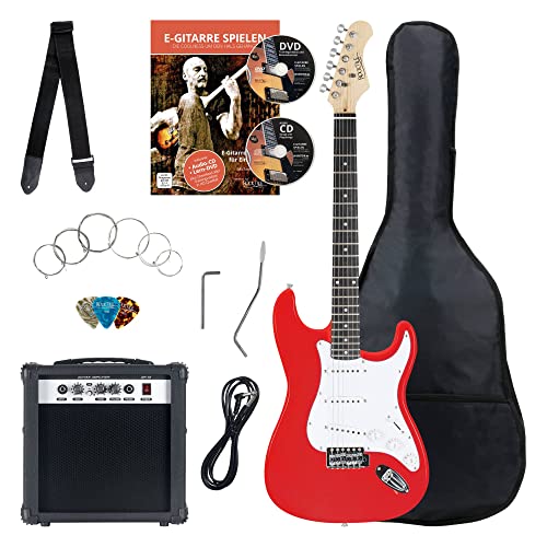 Rocktile Banger's Pack Komplettset E-Gitarre Rot (Verstärker, Tremolo, Tasche, Kabel, Gurt, Plecs, Ersatzsaiten und Schule mit CD/DVD) von ROCKTILE