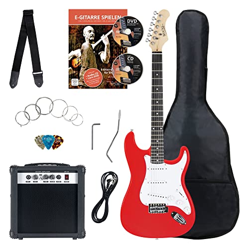 Rocktile Banger's Pack Komplettset E-Gitarre Rot (Verstärker, Tremolo, Tasche, Kabel, Gurt, Plecs, Ersatzsaiten und Schule mit CD/DVD) von ROCKTILE