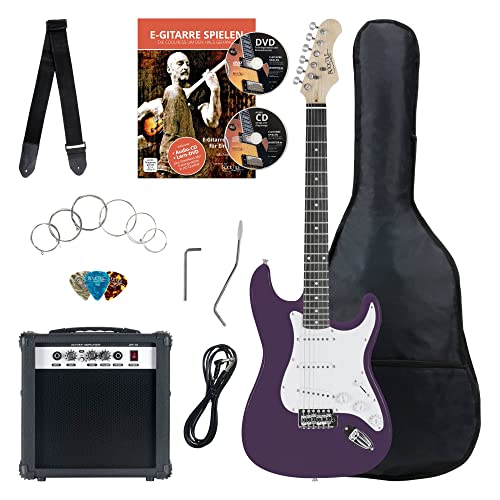 Rocktile Banger's Pack Komplettset E-Gitarre Violett (Verstärker, Tremolo, Tasche, Kabel, Gurt, Plecs, Ersatzsaiten und Schule mit CD/DVD) von ROCKTILE