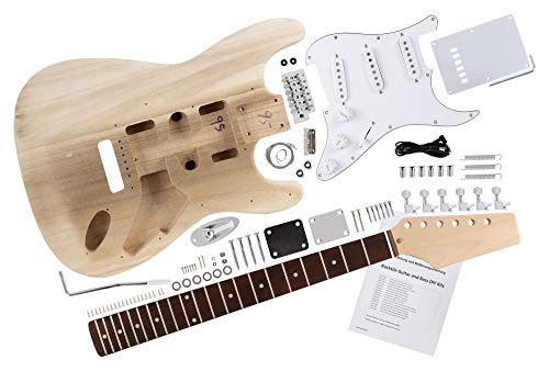 Rocktile DIY Strat Bausatz E-Gitarre - "Do-it-yourself" Bausatz Strat-Style - Korpus: Paulownia - Hals: Ahorn geschraubt - Griffbrett: Blackwood von ROCKTILE