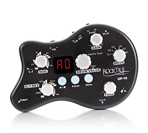 Rocktile GP-10 Gitarren Multieffekt Gerät/Kopfhörer-Verstärker Amp (8-Effekttypen und Drum-Loop Player mit 40 Rhythmen, Gürtelclip, Stromversorgung per Netzteil/Batterien) von ROCKTILE