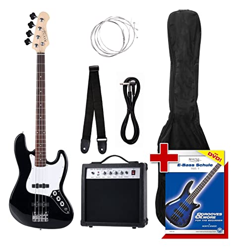 Rocktile Groover's Pack JB E-Bass Komplettset Schwarz (Verstärker, Tasche, Kabel, Gurt, Ersatzsaiten und Schule mit DVD) von ROCKTILE