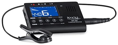Rocktile MT-60 Metro-Tuner - Stimmgerät mit Mikrofon und Piezo-Sensor - Für alle Instrumente geeignet - 5 Stimmmodi - Metronom - Tongenerator - Lautsprecher und Kopfhörerausgang - Schwarz von ROCKTILE