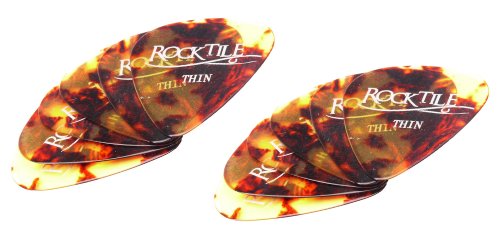 Rocktile Plektren Brown Tortoise Thin 12er Pack - Stärke “Thin” (0,46 mm) - Traditionelle Teardrop-Form - Material: Zelluloid - Braun von ROCKTILE