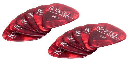 Rocktile Plektren Red Tortoise Heavy 12er Pack - Stärke “Heavy” (1,1 mm) - Traditionelle Teardrop-Form - Material: Zelluloid - Rot von ROCKTILE